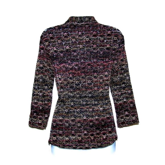 Chico's Metallic Multi-color Embroidered Stretch Mesh Blouse Size 0 Black - Picture 3 of 15